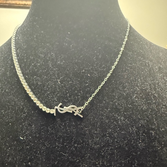 New upcycled ysl Elegant Silver Necklace with Crystal Accents - Picture 3 of 4